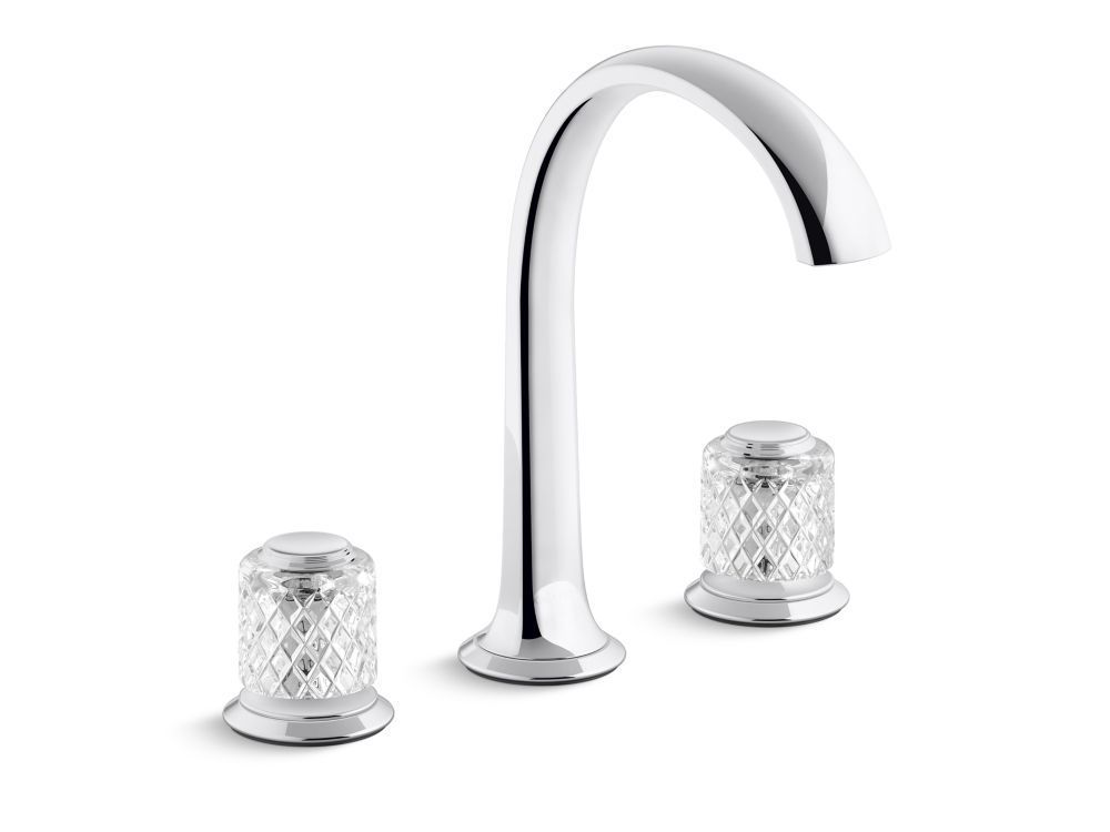 Script Decorative Sink faucet, arch spout, clear Saint-Louis crystal knob handles by Kallista