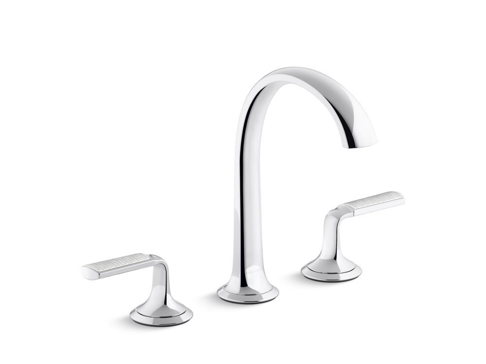 Script Decorative Sink faucet, arch spout, Frost Wave enamel lever handles by Kallista