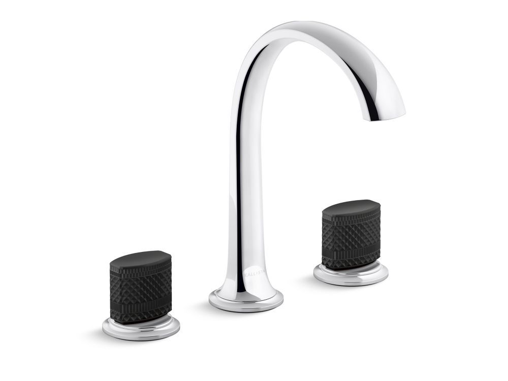 Script Decorative Sink faucet, arch spout, Matte Black Porcelain knob handles by Kallista
