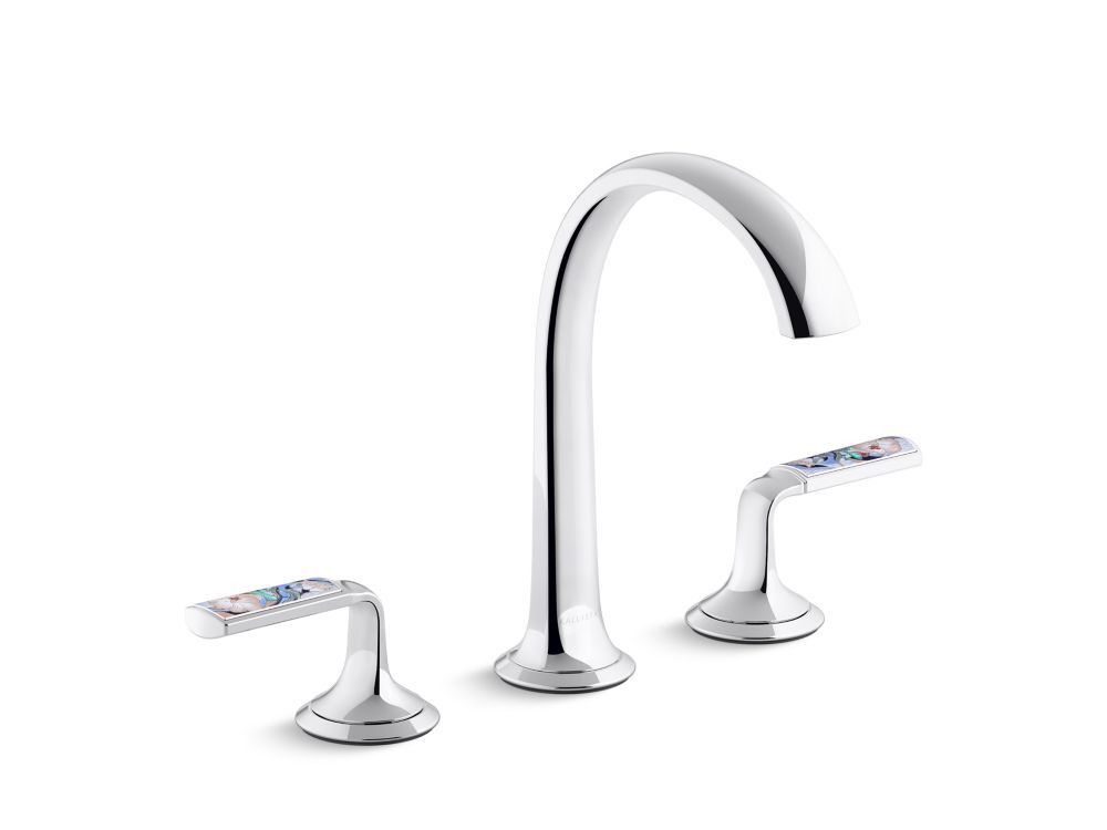 Script Decorative Sink faucet, arch spout, Spring Rain enamel lever handles by Kallista