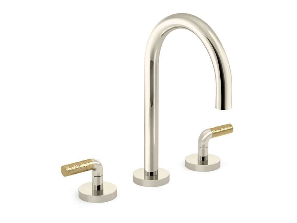 One Sink faucet, gooseneck spout, P.E. Guerin decorative handles by Kallista