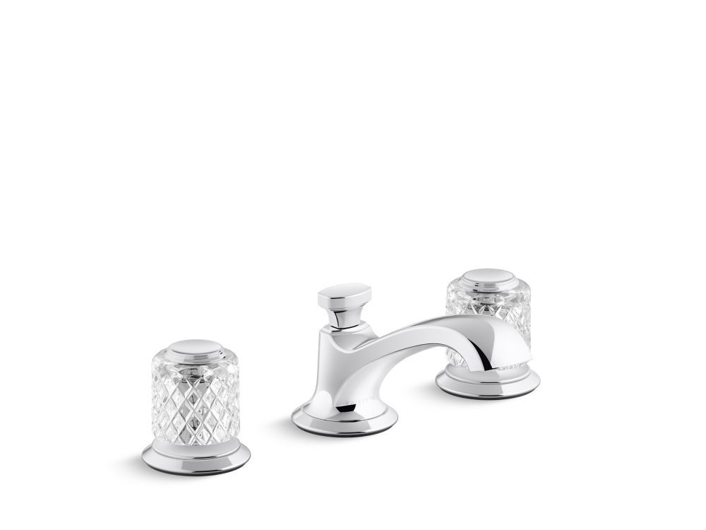Script Decorative Sink faucet, low spout, clear Saint-Louis crystal knob handles by Kallista