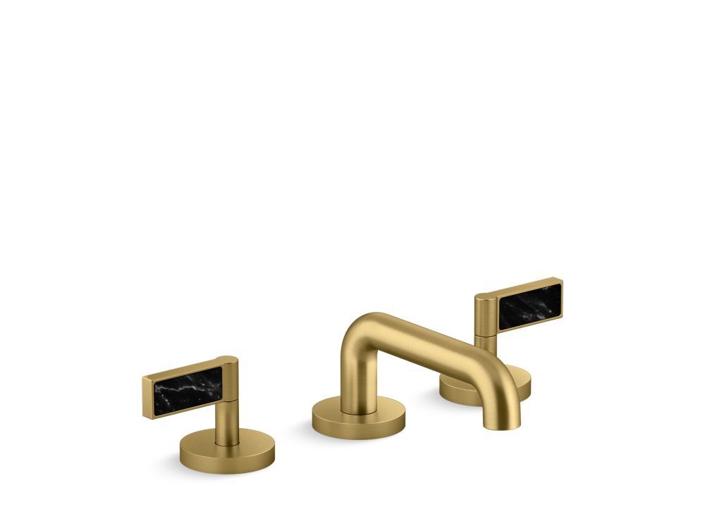 Sink faucet, low spout, Nero Marquina handles by Kallista