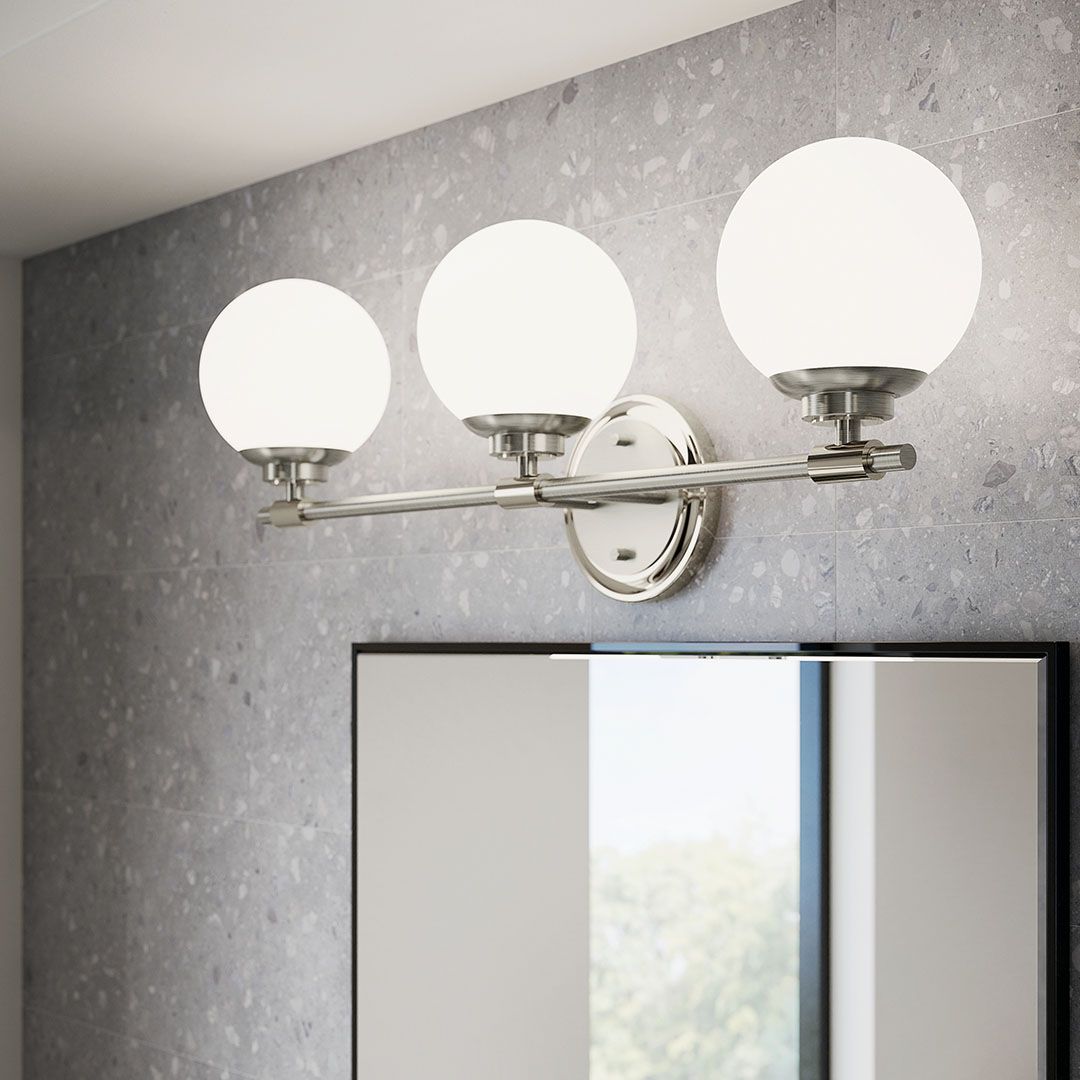 Benno Vanity Light 3-Light Opal Glass Size:24.5" W x 8.75" H x 6.5" D Model:55172BKCPZ by Kichler