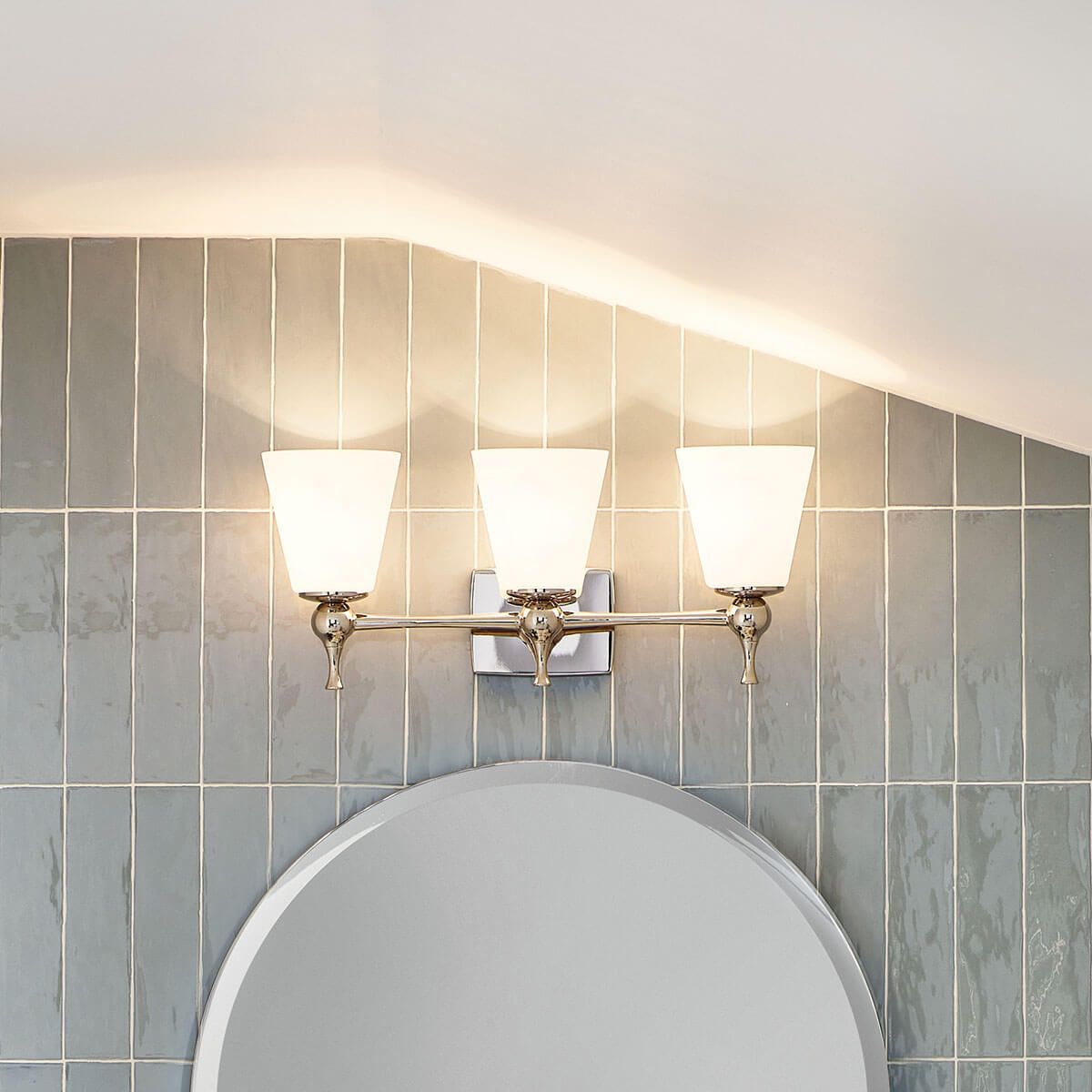 Cosabella Vanity Light 3-Light Satin Etched Cased Opal Glass Size:24" W x 10.25" H x 6.5" D Model:55092PN by Kichler