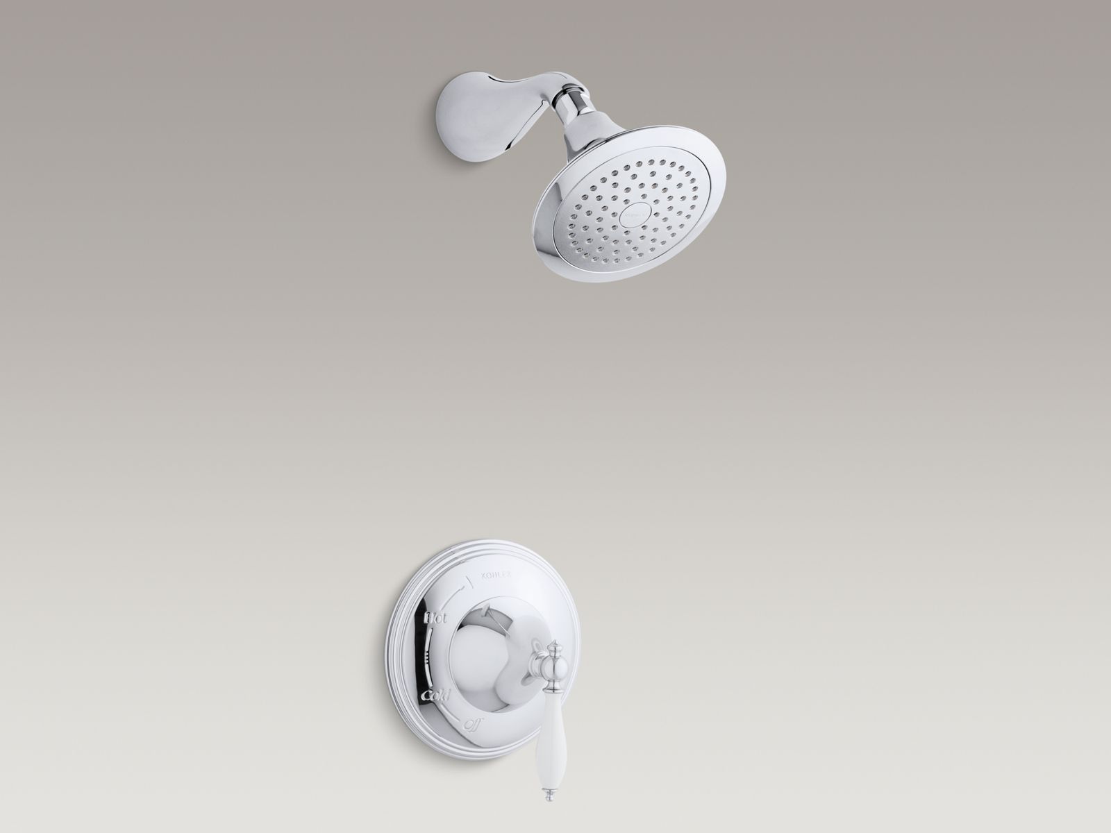 Finial Traditional Rite-Temp Pressure-Balancing Shower Faucet Trim with Lever Handle and Biscuit Handle Insert, Valve Not Included | K-T313-4F by Kohler
