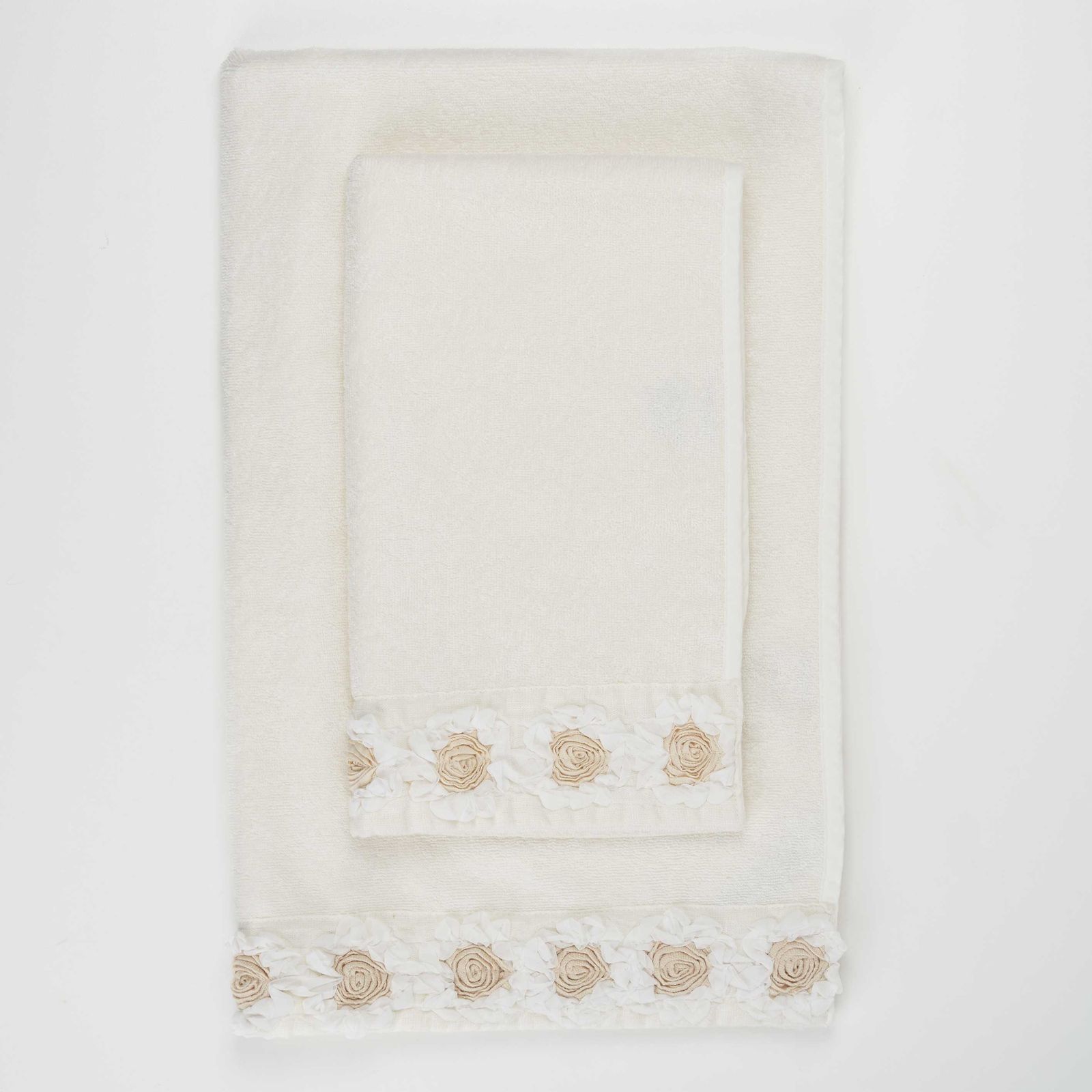 Face and guest towel set in terrycloth with Peonies embroidery by LA FABBRICA DEL LINO