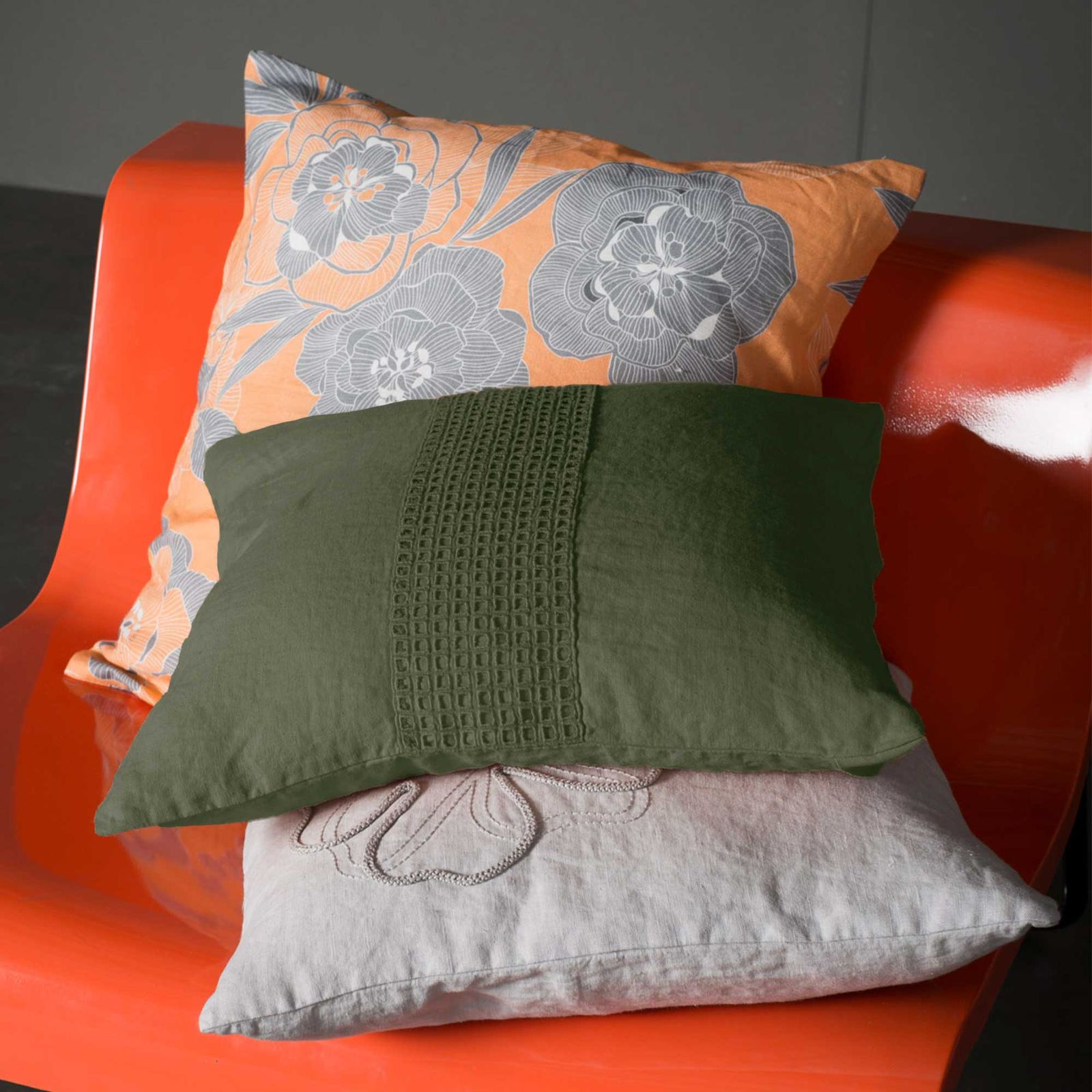 Pillowcase with square embroidery * available while stocks last by LA FABBRICA DEL LINO