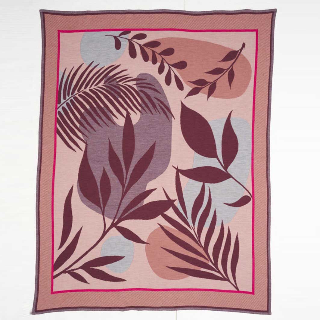 Plaid floral design with fringes by LA FABBRICA DEL LINO