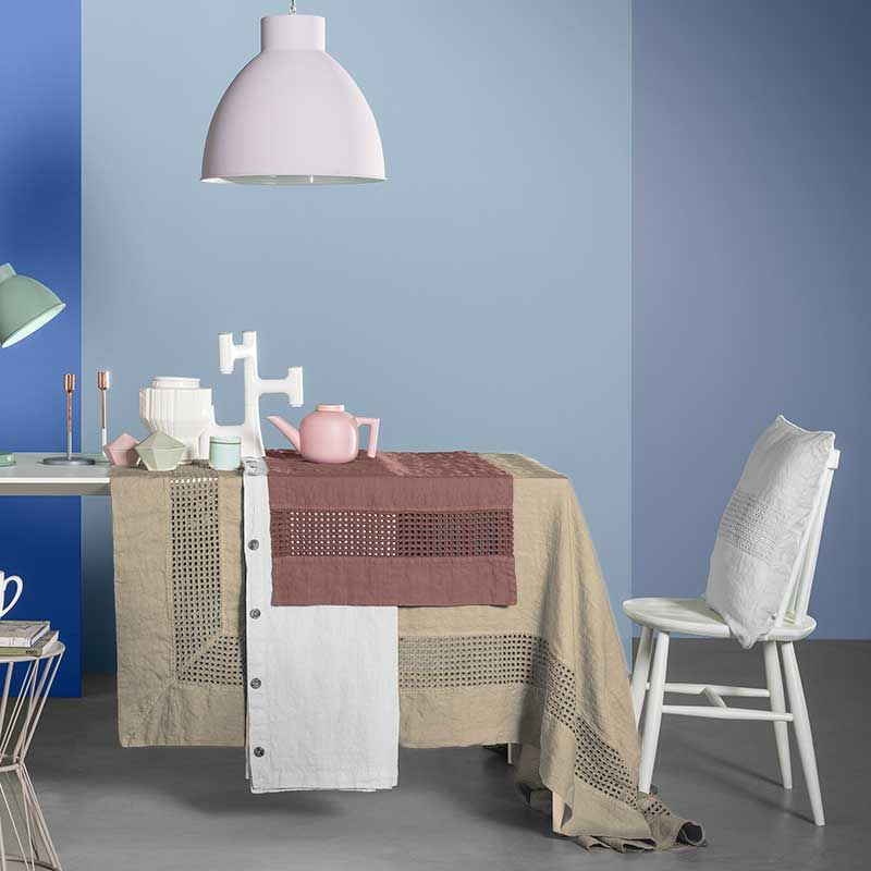 Rectangular tablecloth with square embroidery * while stocks last by LA FABBRICA DEL LINO