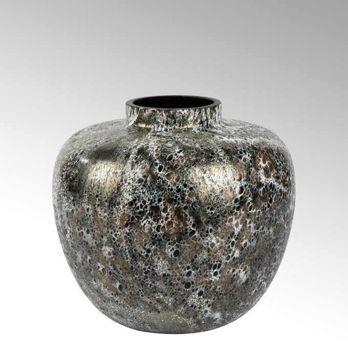 Paoma vase, glass, black-white-copper by Lambert