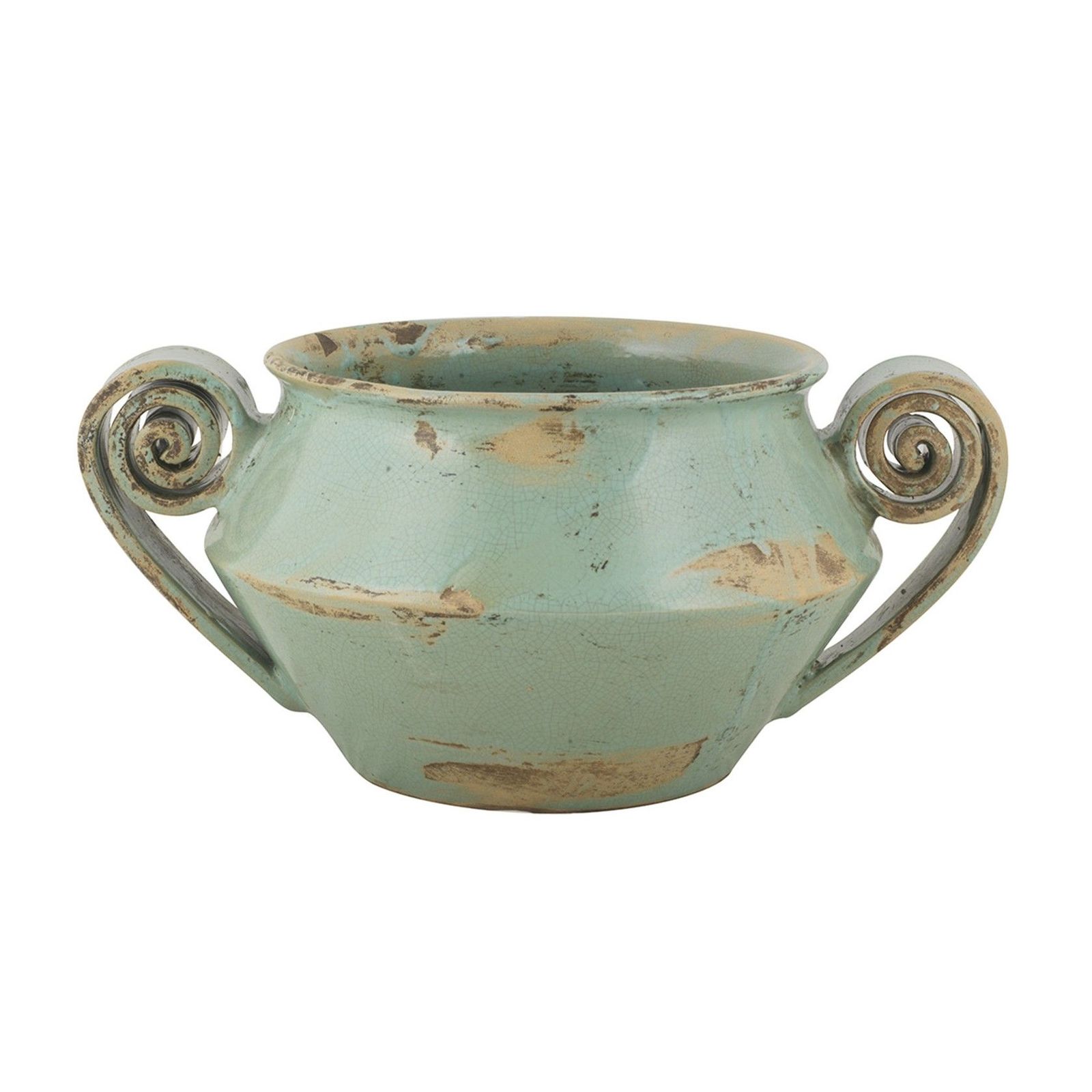 Planter with handles - decor Arcaica Green by L'Antica Deruta