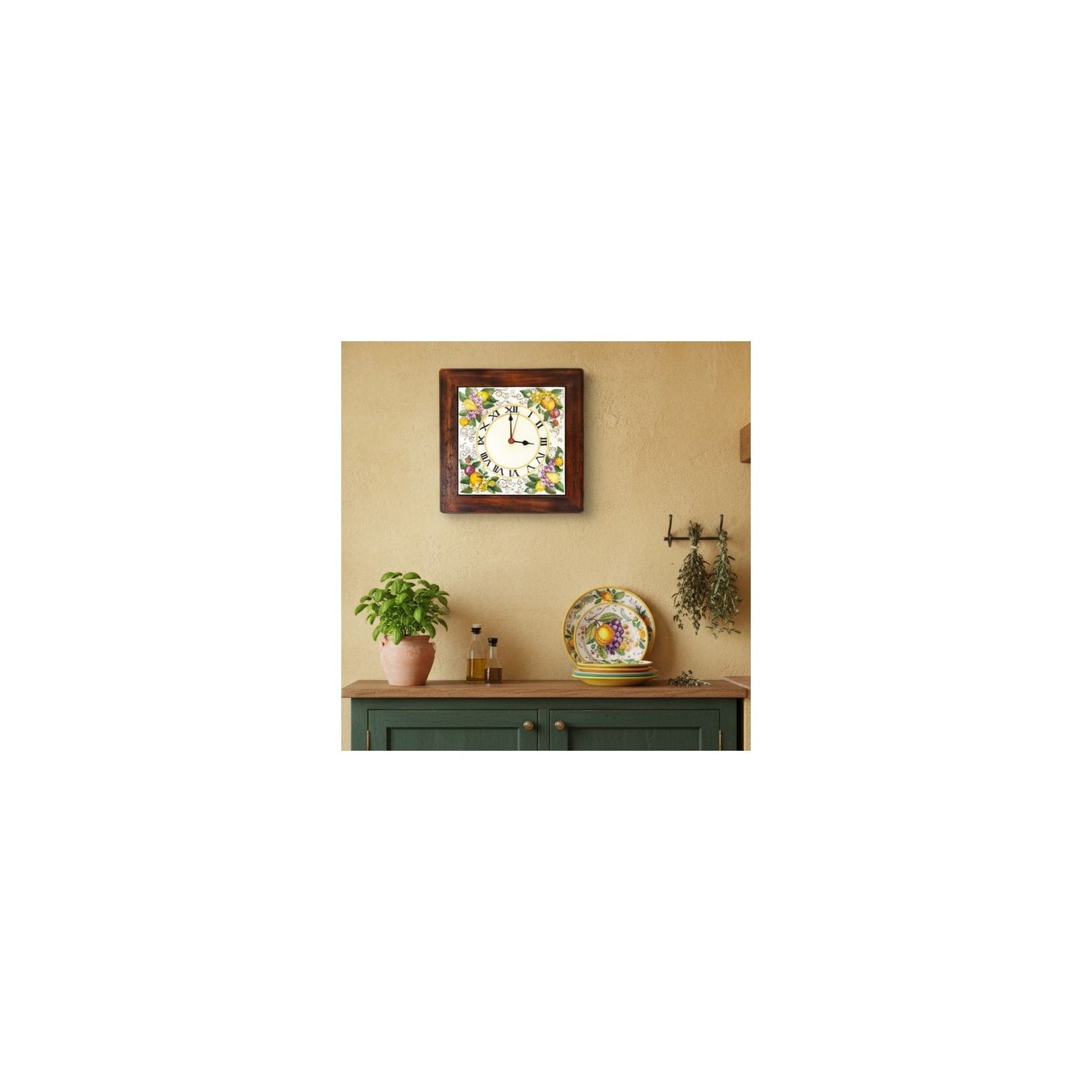 Ceramic wall clocks with wood frame - decor Frutta by L'Antica Deruta