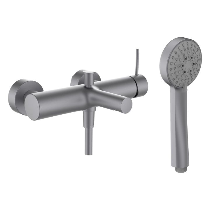 TWINPLUS SLIM - Bath mixer, fittings distance 134-166 mm, projection 179 mm, with fittings, with synthetic flexible hose 1600 mm, with handspray Stella 80 3F by Laufen