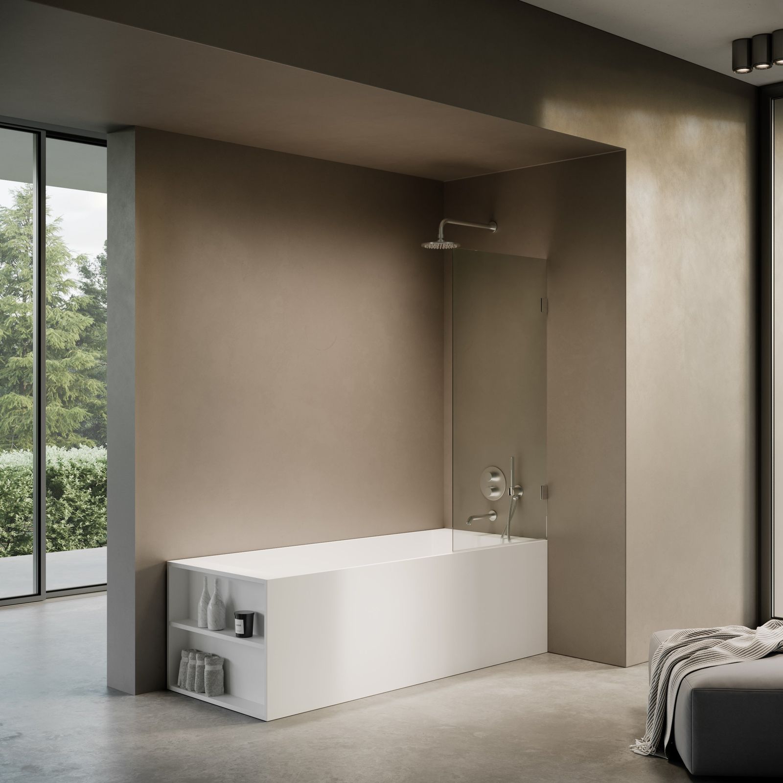 Cabina Brushed Stainless Frameless Hinged Bath Shower Screen 800mm by LUSSO