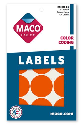 1-1/4" Dia. Color Coding Labels, Orange Neon, 400/Bx | Maco by MA.CO. Sofa & Bed