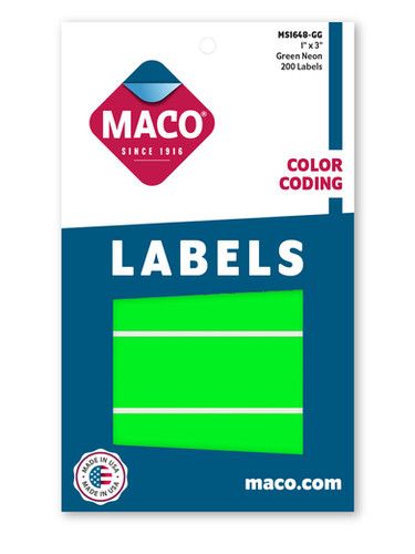 1" x 3" Color Coding Labels, Green Neon, 200/Bx | Maco by MA.CO. Sofa & Bed