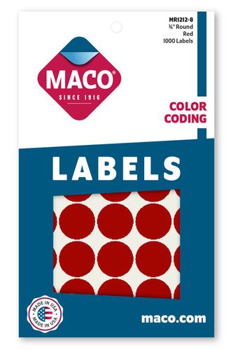 3/4" Dia. Color Coding Labels, Red, 1000/Bx | Maco by MA.CO. Sofa & Bed