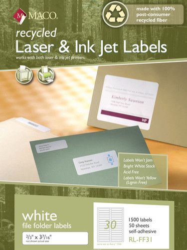 Recycled Laser/Inkjet White File Folder Labels, 2/3"x3-7/16", 30/Sheet, 1500/Bx | Maco by MA.CO. Sofa & Bed