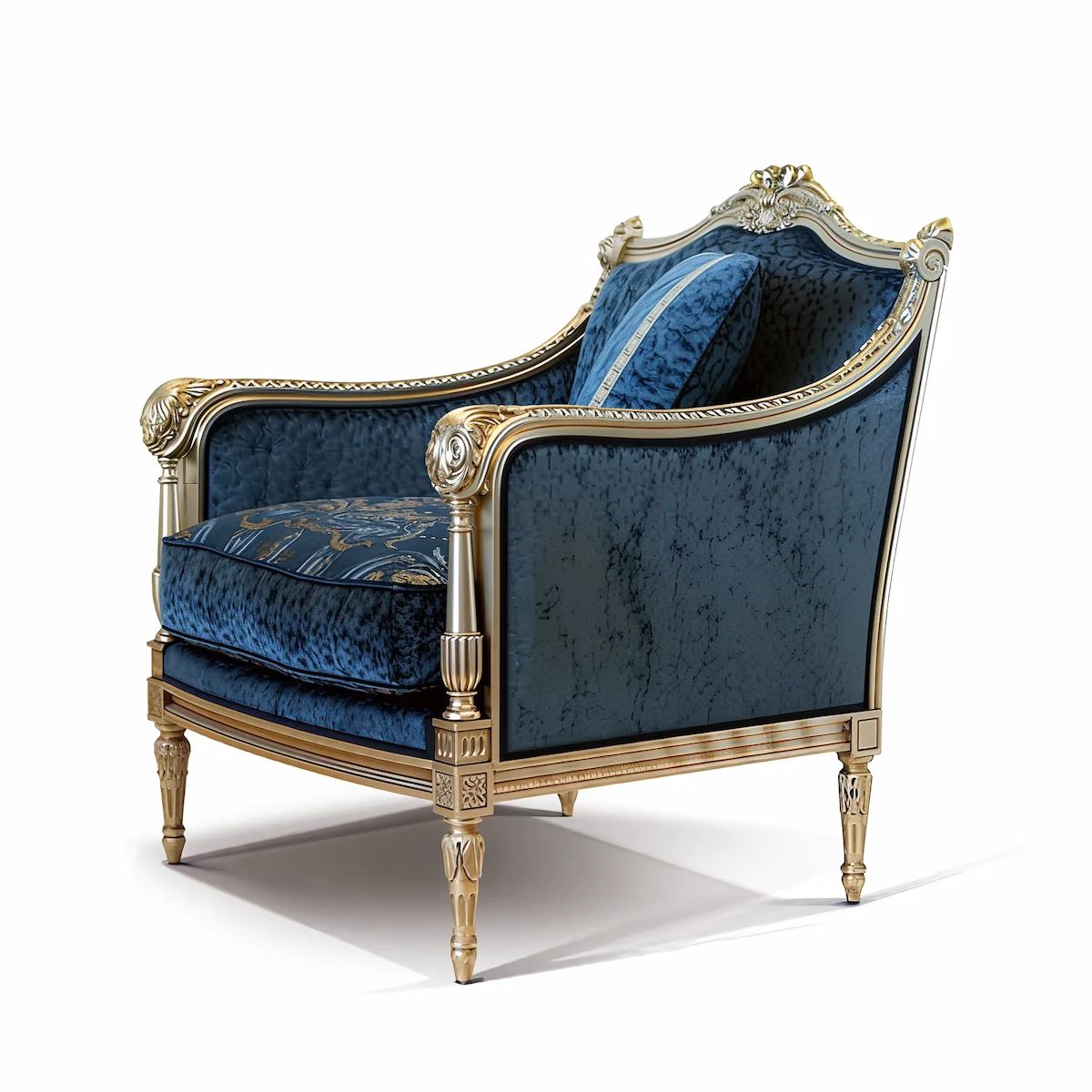 Versailles Luxury Blue Velvet Armchair with Gold Details – Classic Elegant Style • MARZORATI by Marzorati