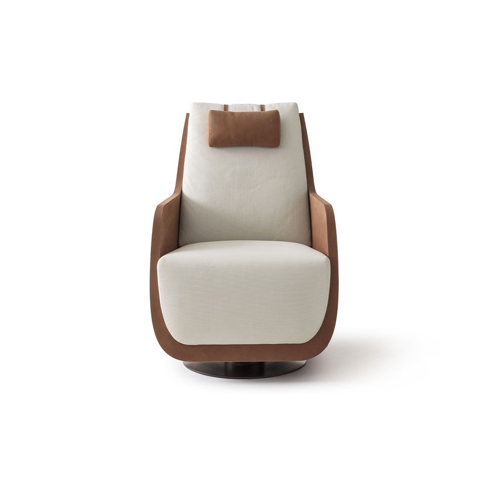NEW YORK LOUNGE PM4040 - Swivel leather armchair with armrests by OAK