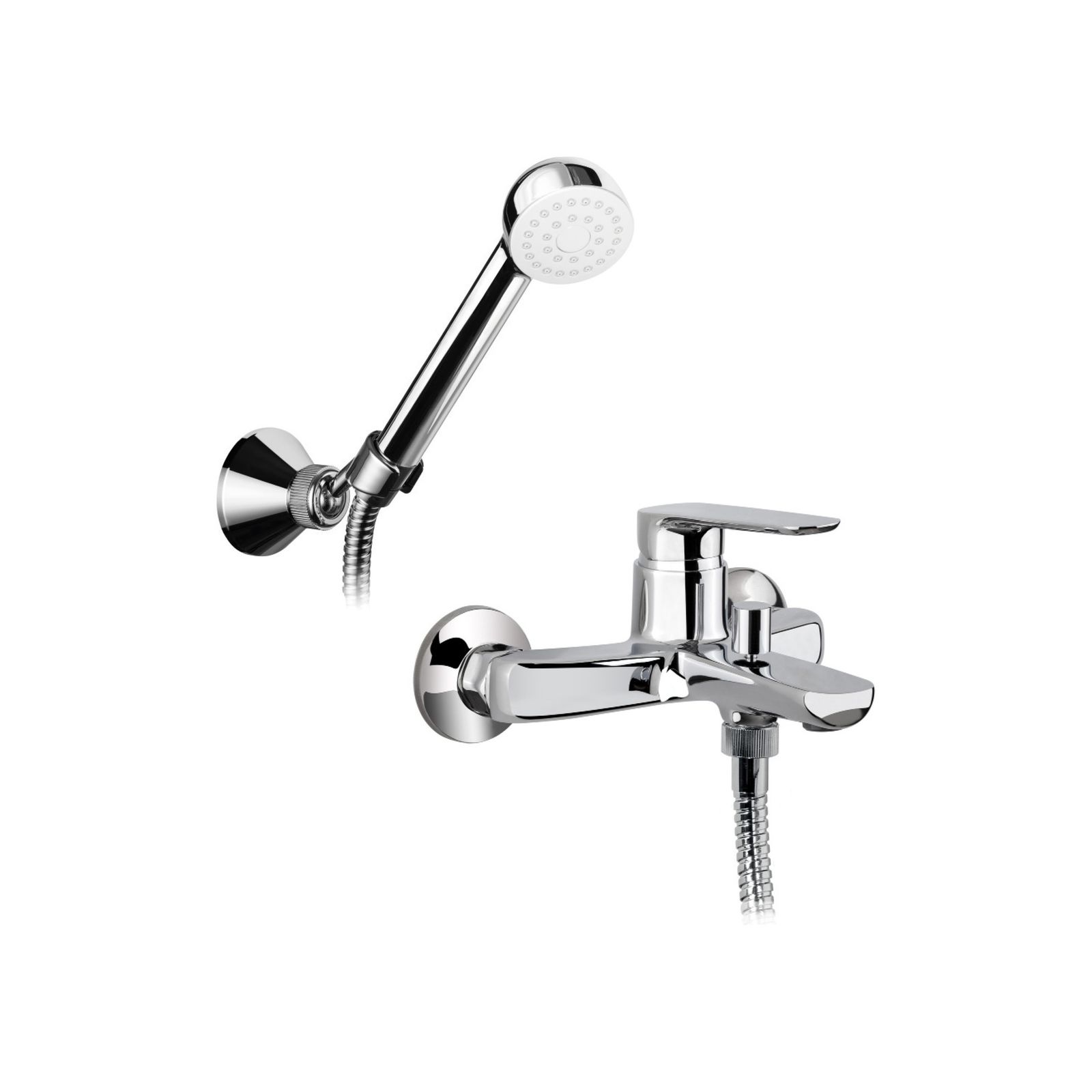 +39 Single-lever Bath Mixer with Diverter, Adjustable Shower Support, 1.5m Hose and Hand Shower 391012 by PALAZZANI