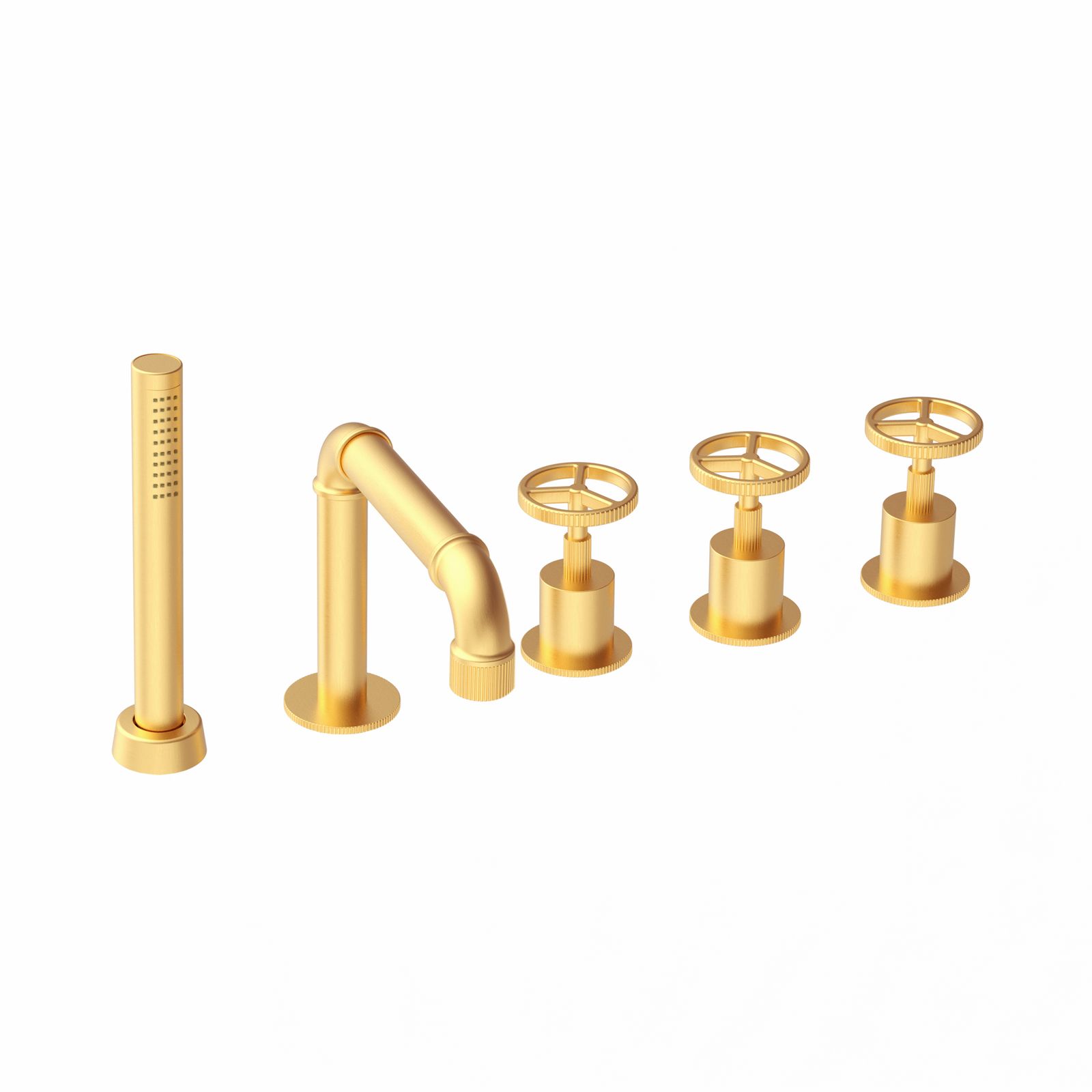 Industrial Job 5-hole Bath Edge Mixer with Taps, Diverter, Spout, 1.5m Gliss Hose and Shower Head 781384 by PALAZZANI