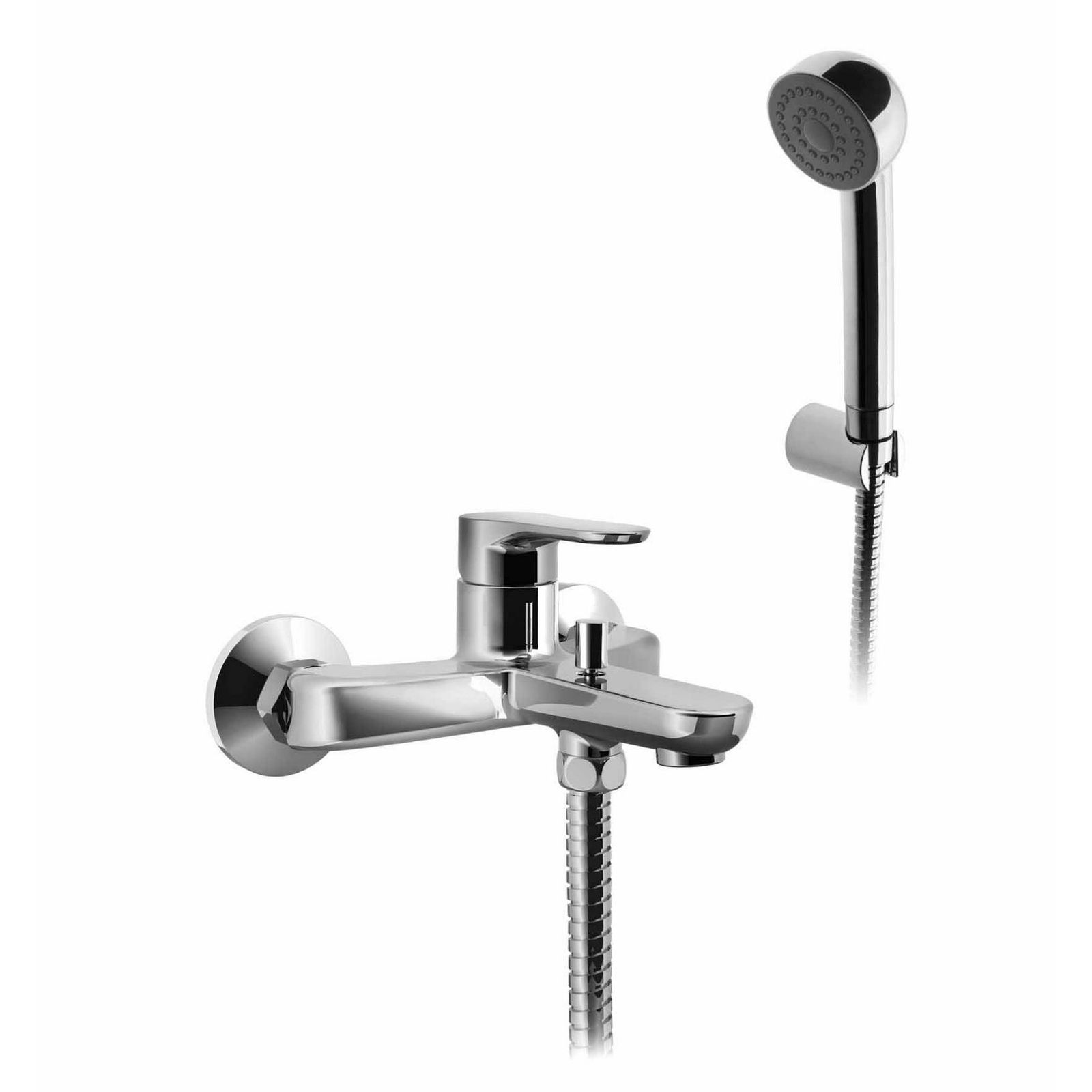 Italo Single-lever Bath Mixer with Diverter, Fixed Shower Support, 1.5m Hose and Shower Head 911010 by PALAZZANI