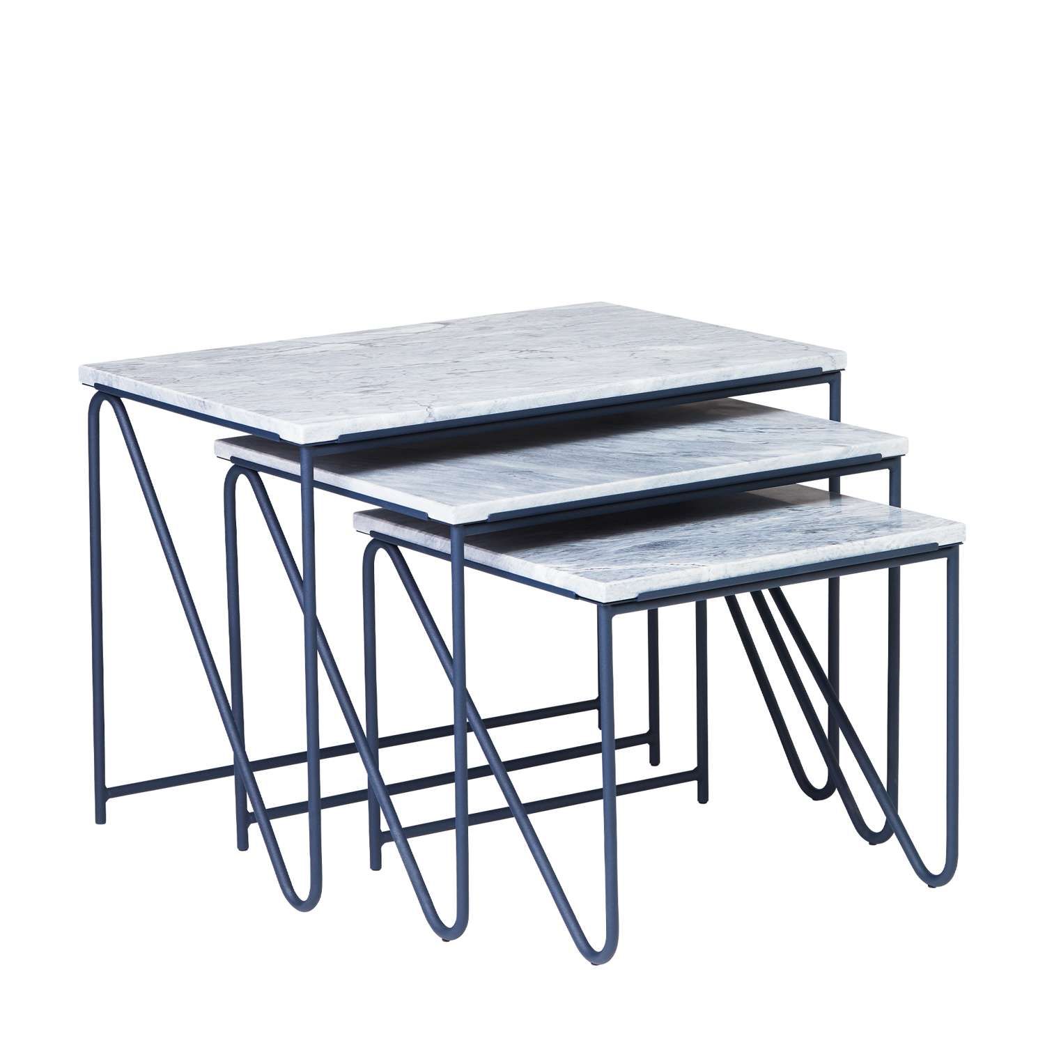 TRIPTYCH nesting table - Navy Blue frame Grey marble tabletop by PLEASE WAIT to be SEATED