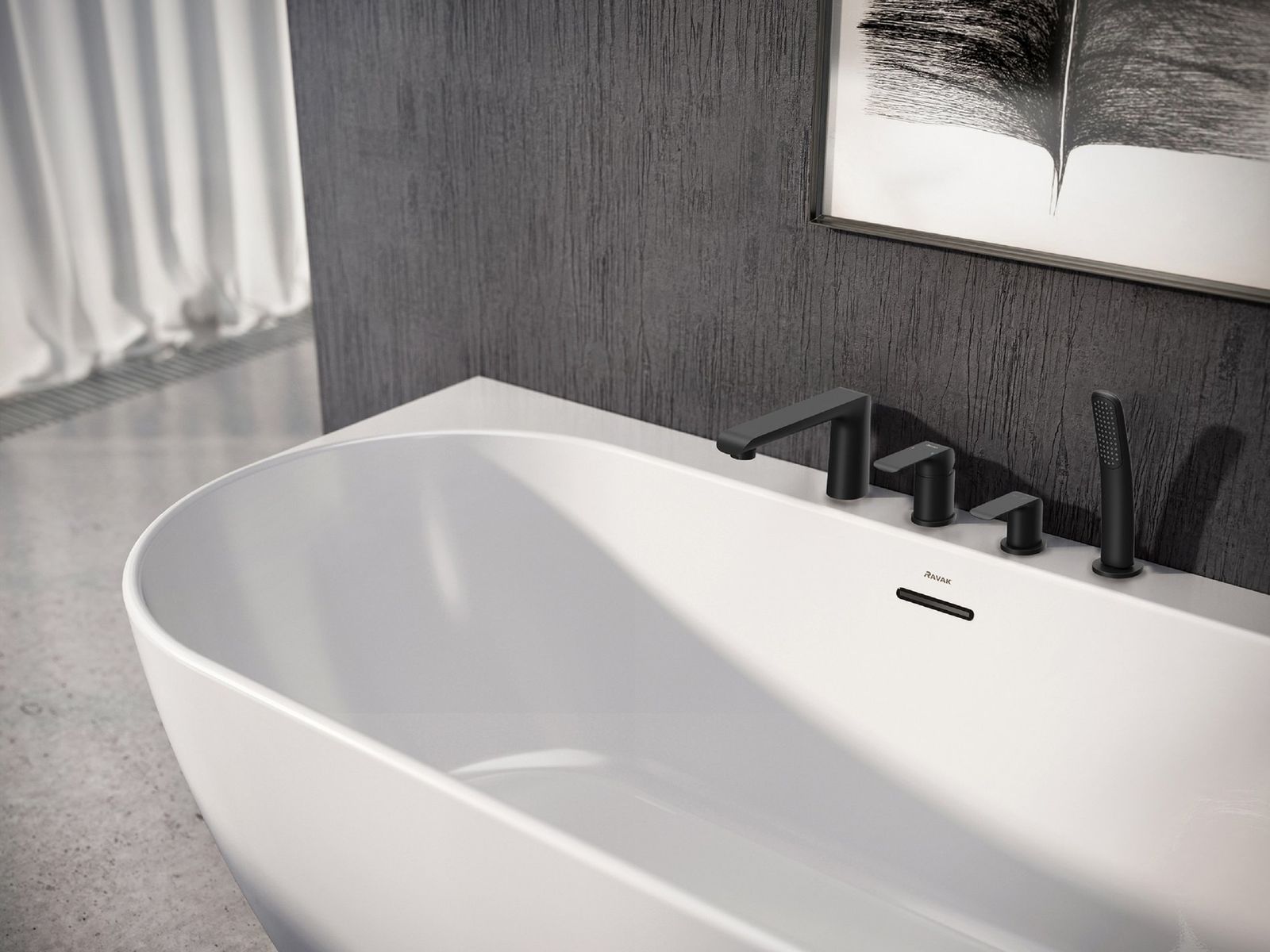 FL 026.20BLM Four-Hole Bathtub Tap, with Set, matt black by Ravak