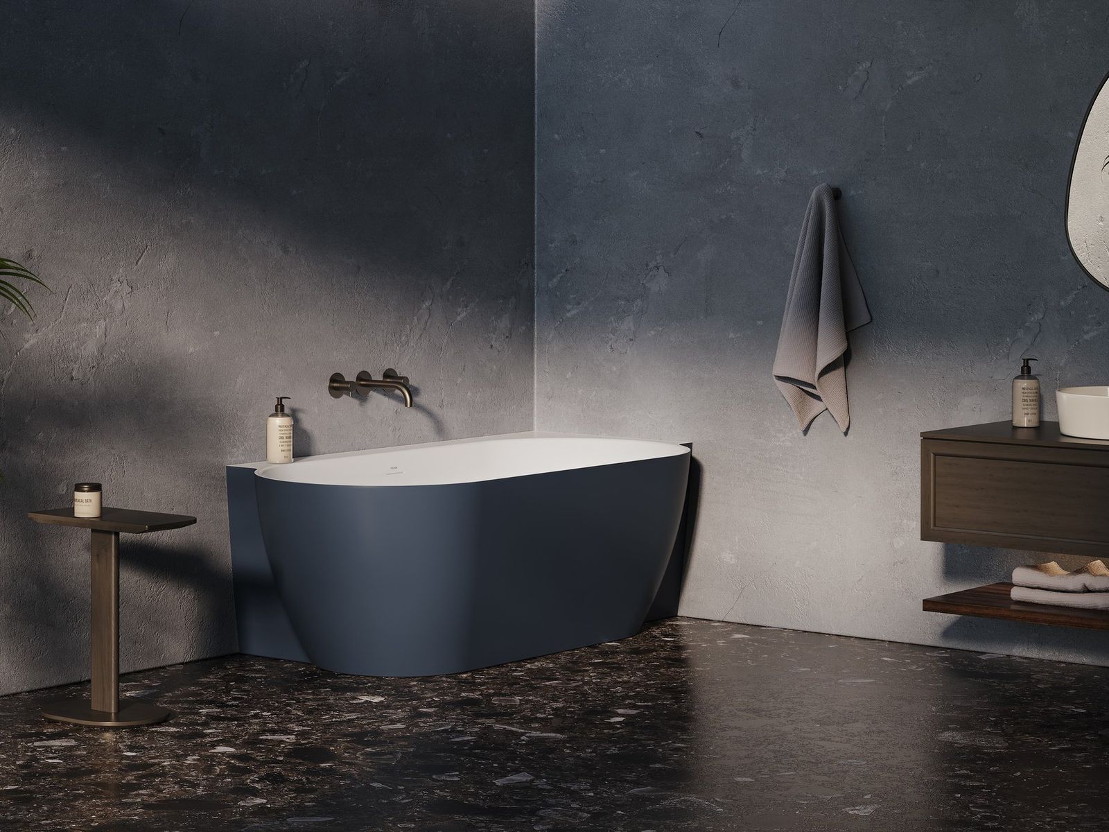 Freedom Corner II Tec Bathtub 175x86 R, Deepsea Blue/white, Drain Cover: white/black/chrome by Ravak
