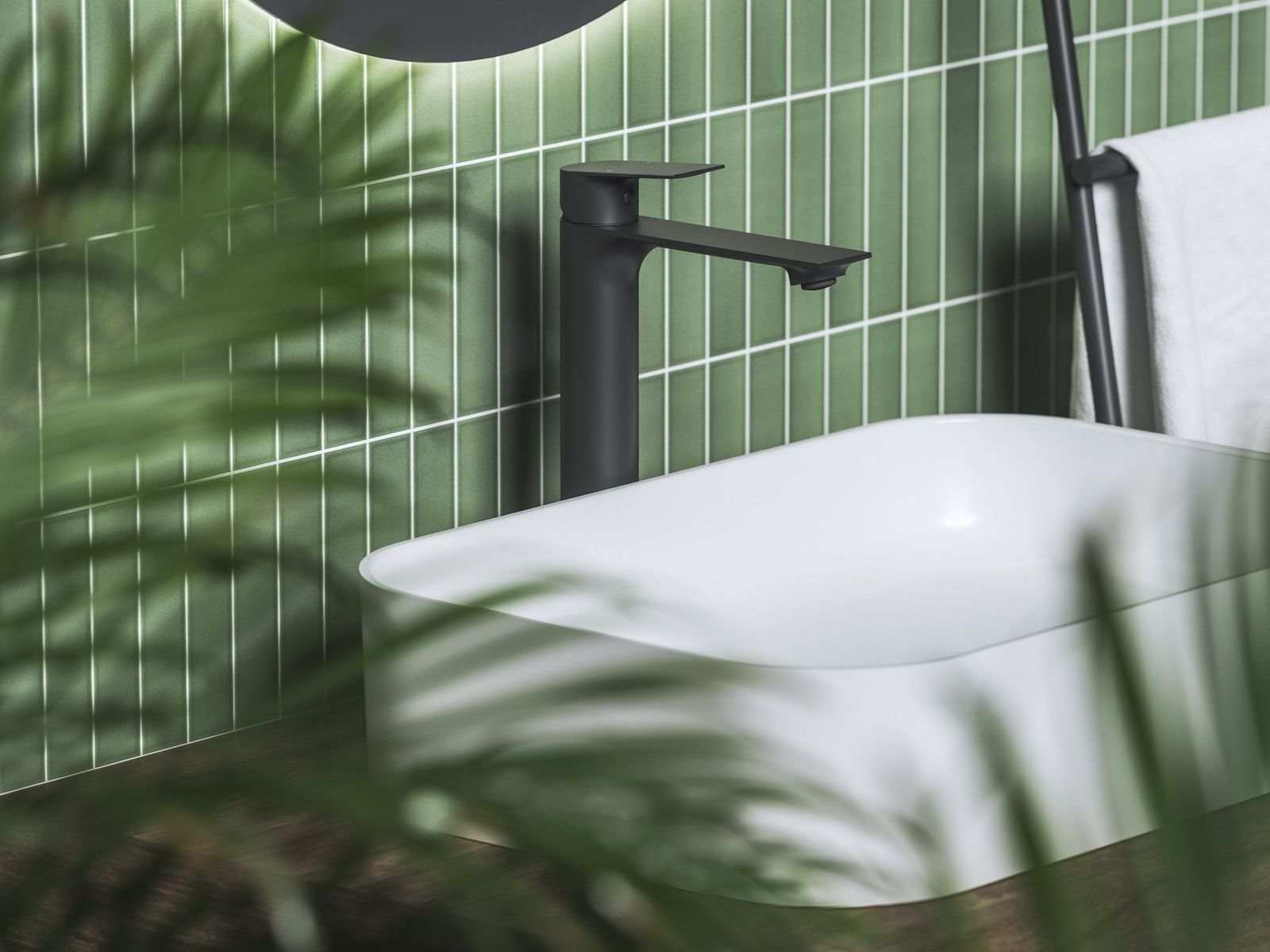 PN 015.20BLM Deck-Mounted Washbasin Tap, 300 mm, without Pop-Up Waste, matt black by Ravak