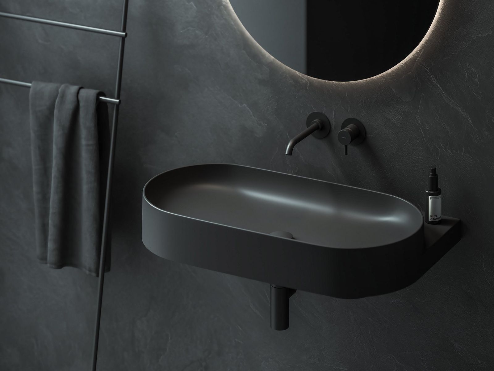 Yard 80 Washbasin, ceramic, without Hole, matt black, with Bracket, black by Ravak