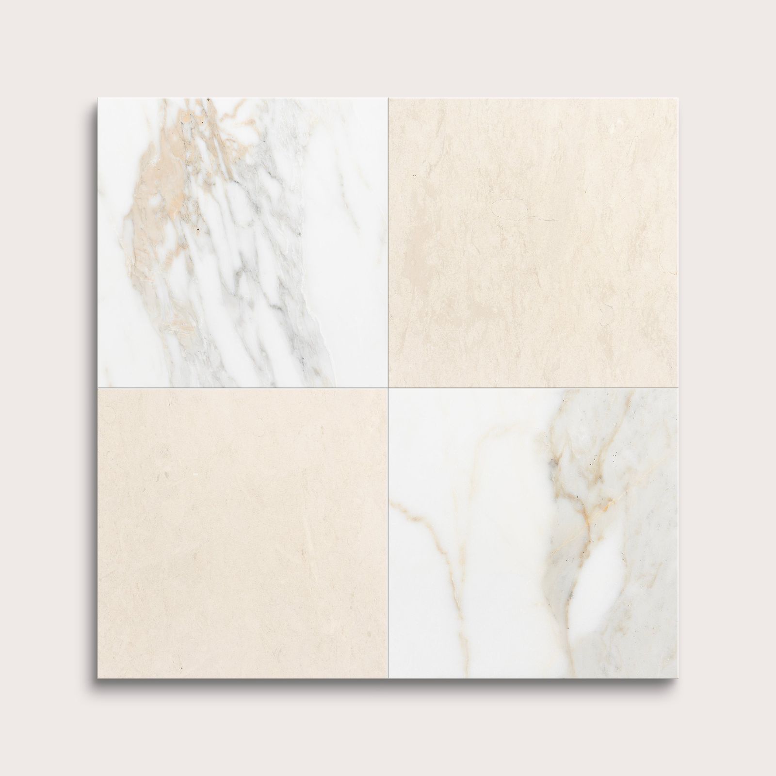 Calacatta Gold & Saharan Sand 12x12 Marble & Limestone | Honed - Checkerboard Bundle by Riad Tile