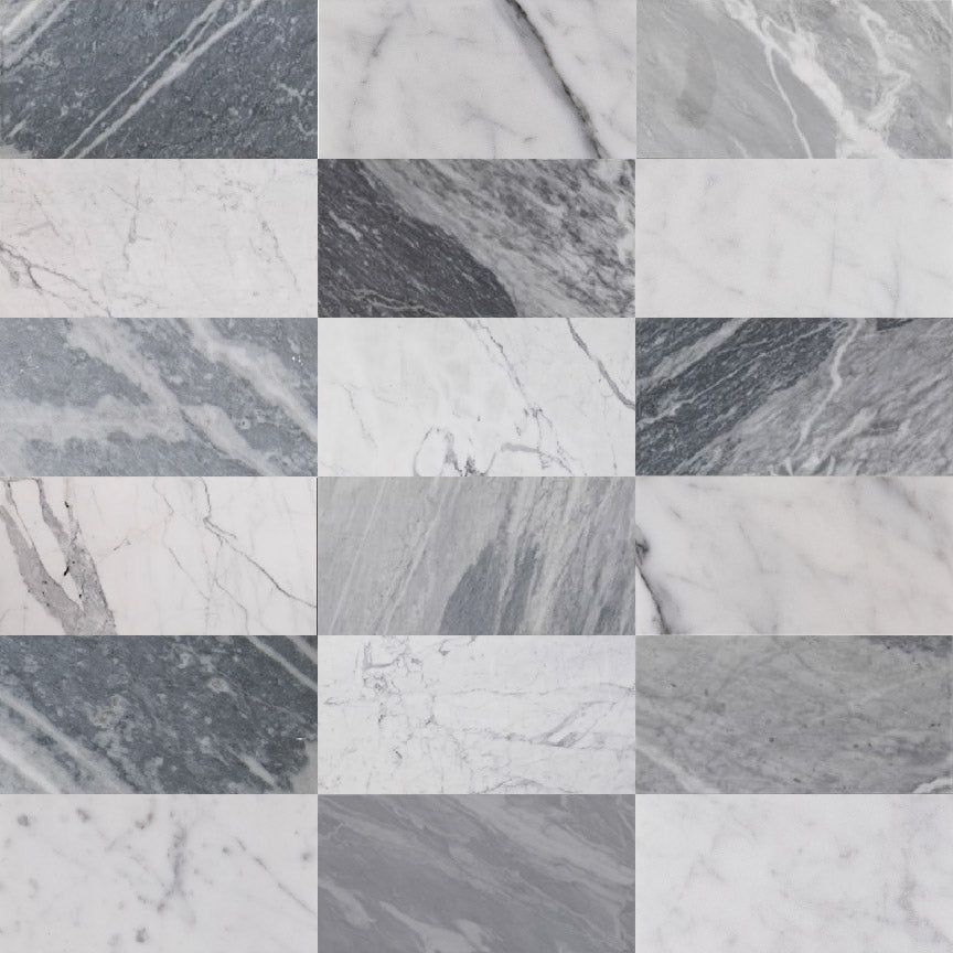 Italian Statuary & Bardiglio Grey Light 6x12 | Honed – Checkerboard Bundle by Riad Tile