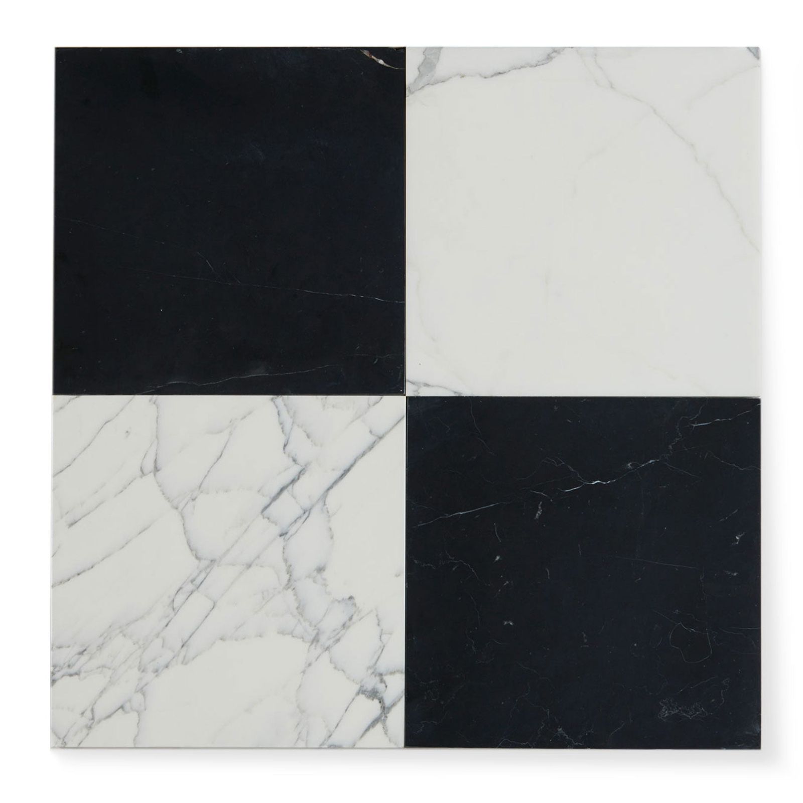 Italian Statuary & Nero Marquina 12x12 Marble | Honed – Checkerboard Bundle by Riad Tile