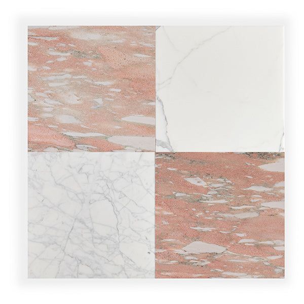Italian Statuary & Norwegian Rose 12x12 Marble | Honed – Checkerboard Bundle by Riad Tile