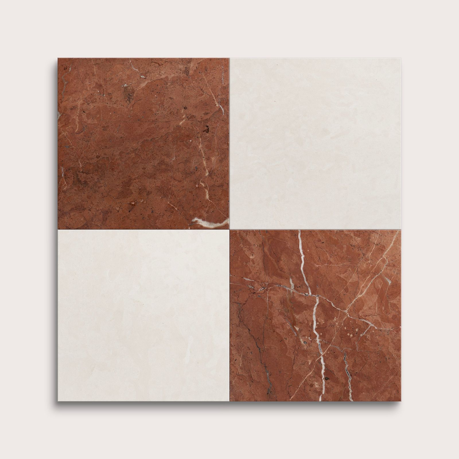 Rosso Alicante & French Linen 12x12 Limestone & Marble | Honed - Checkerboard Bundle by Riad Tile