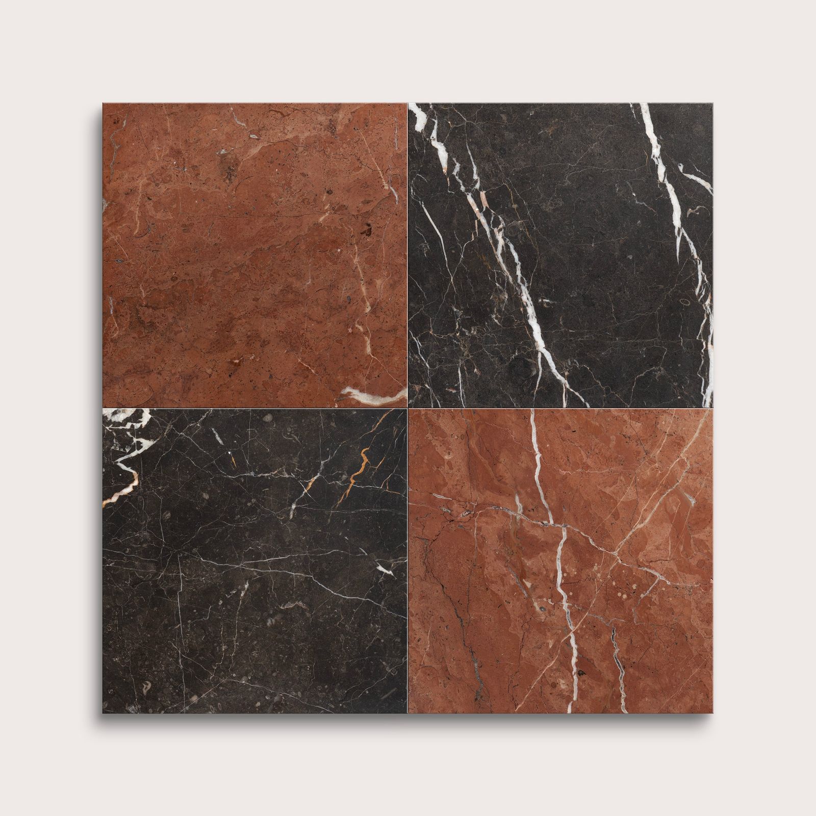 Rosso Alicante & Truffle 12x12 Marble | Honed - Checkerboard Bundle by Riad Tile