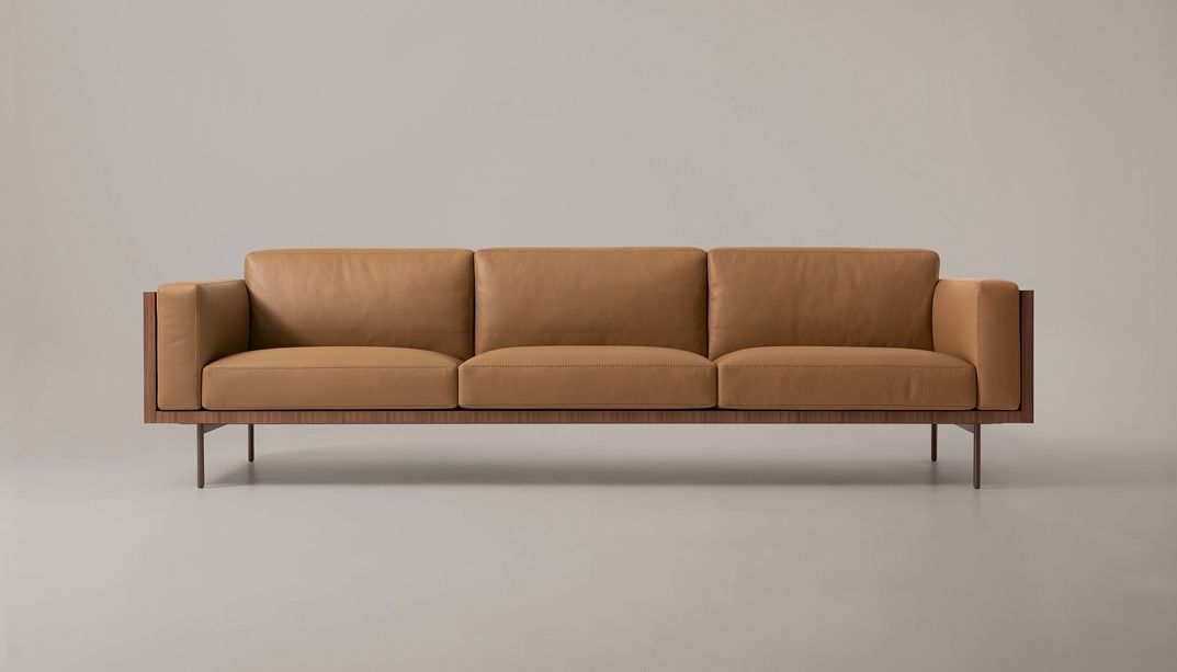 Ascot Sofa in canaletto walnut with removable leather or fabric cover by Rivolta