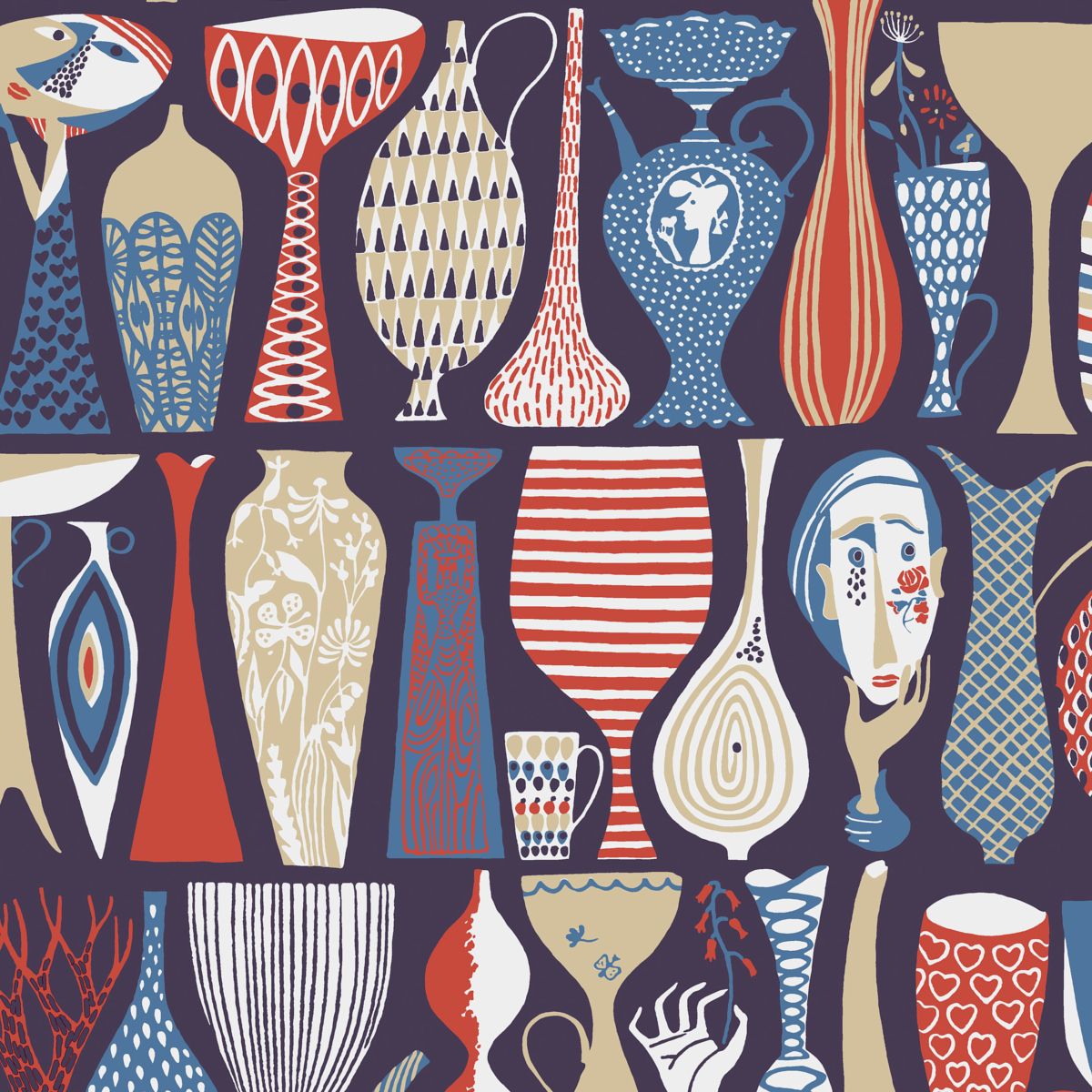 Pottery Navy And Red by Schumacher