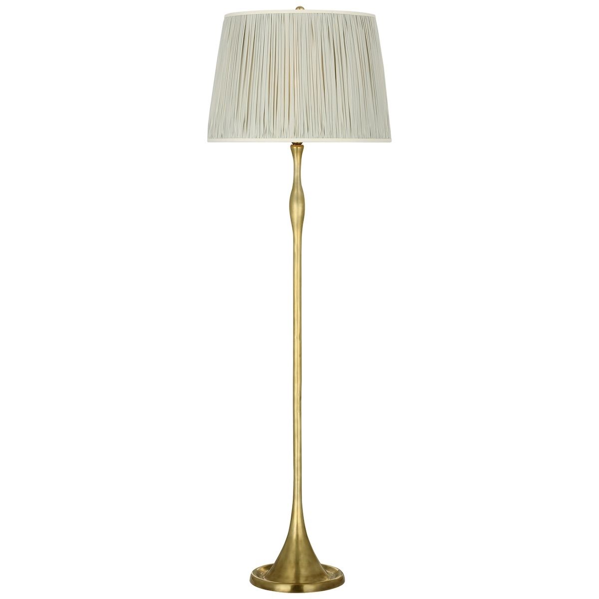 Romero Floor Lamp, Antique Brass Charee Silk Stripe, Light Blue by Schumacher