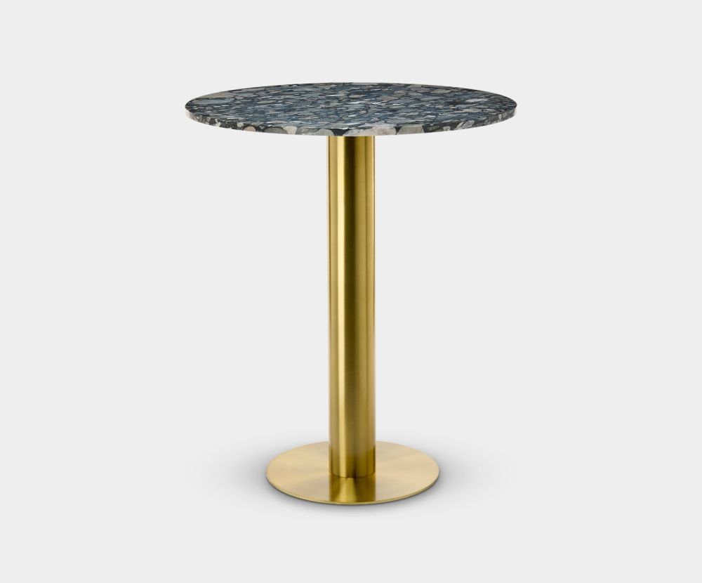 Tube Dining Table Brass Pebble Marble Top 900mm by Tom Dixon