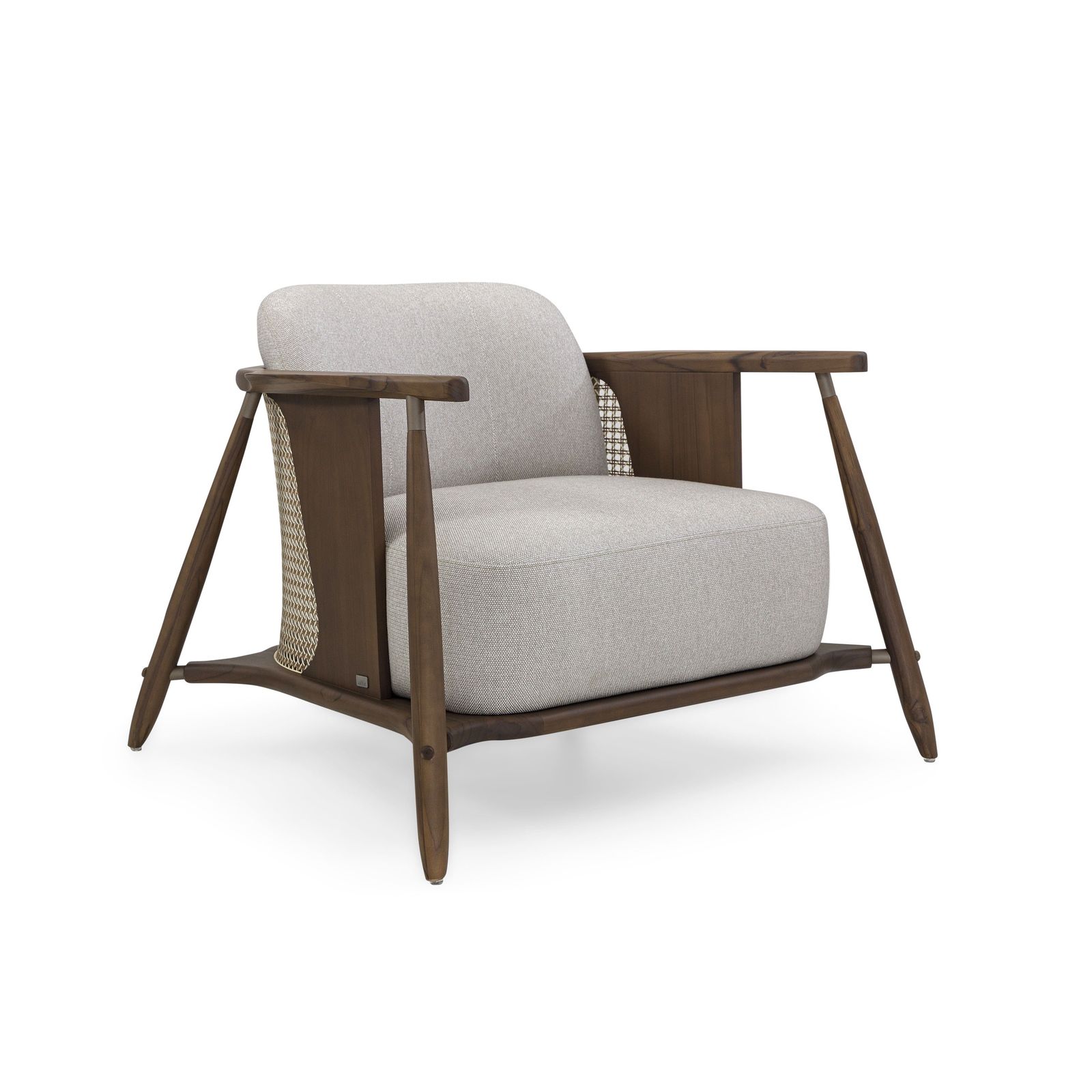 LAGUNA Accent Chair in Walnut, Light Grey Fabric and Mixed Light Cane by Uultis