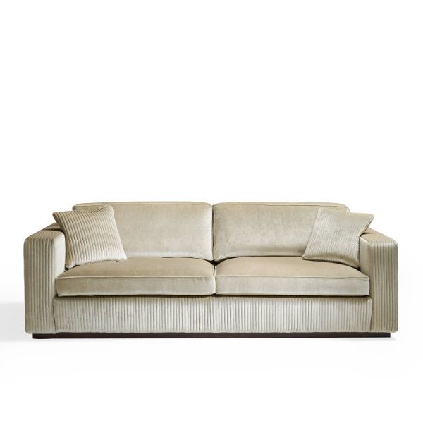 Contemporary sofa with embroidered vertical bands by Zanaboni