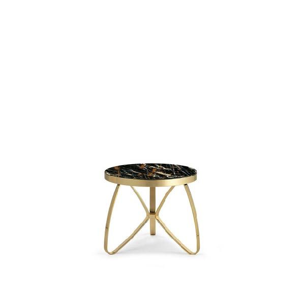 Coffee table with precious gold finishes and marble top by Zanaboni
