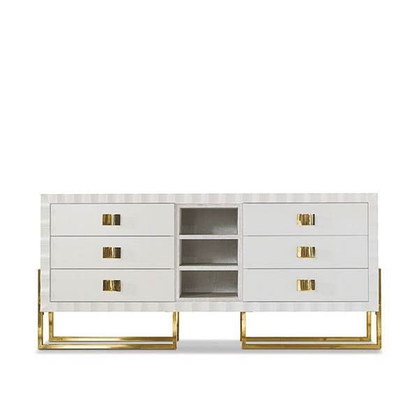 Lacquered chest of drawers with bronzed brass details by Zanaboni