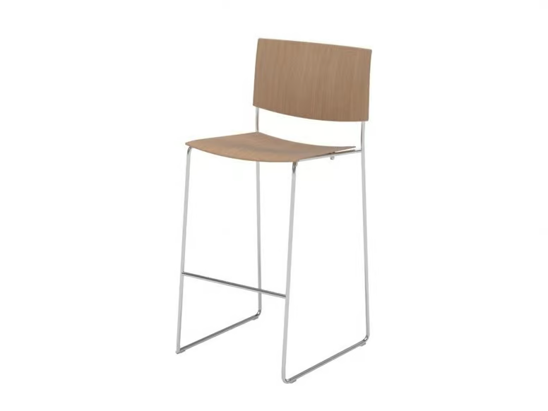 SIT WOOD BQ1209 / BQ1210 - Stackable sled base oak stool with footrest by Andreu World