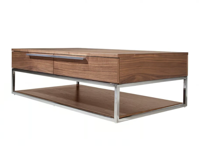 2114 - Rectangular low wood veneer coffee table with storage space by Angel Cerdá