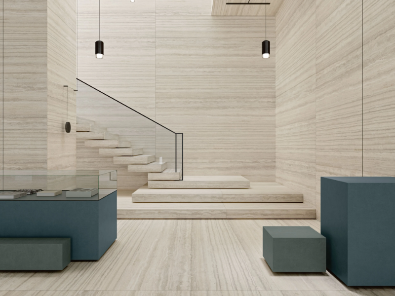 ULTRA MARMI - TRAVERTINO SILVER - Porcelain stoneware wall/floor slabs with marble effect by ARIOSTEA